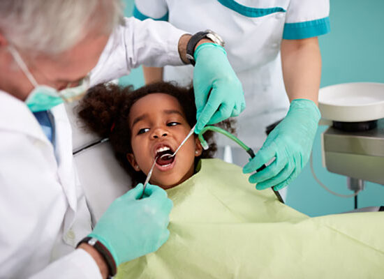 A child patient gets examined