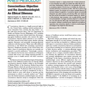 Conscientious Objection and the Anesthesiologist: An Ethical Dilemma 