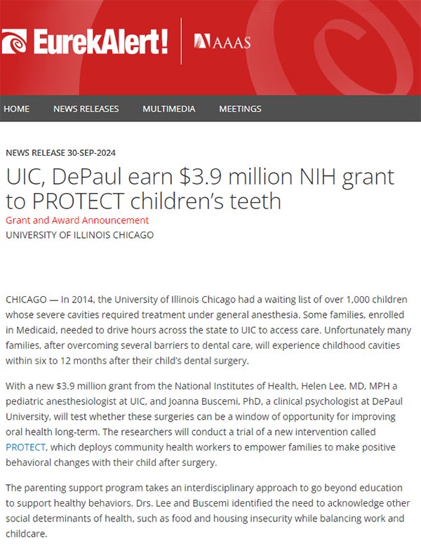 NIH grant to PROTECT children’s teeth