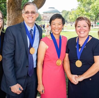Operation Vaccine Team: From left, Mary Kate Titus, administrative fellow; Paul Gorski, senior director of Clinical Services; Dr. Janet Lin, physician and professor of Emergency Medicine; Kim Bertini, director of Nursing Excellence; and Dr. Susan Bleasdale, Chief Quality Officer.
                  