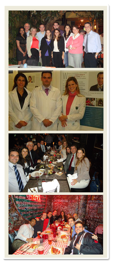 4 images of doctors posing in groups in different settings.