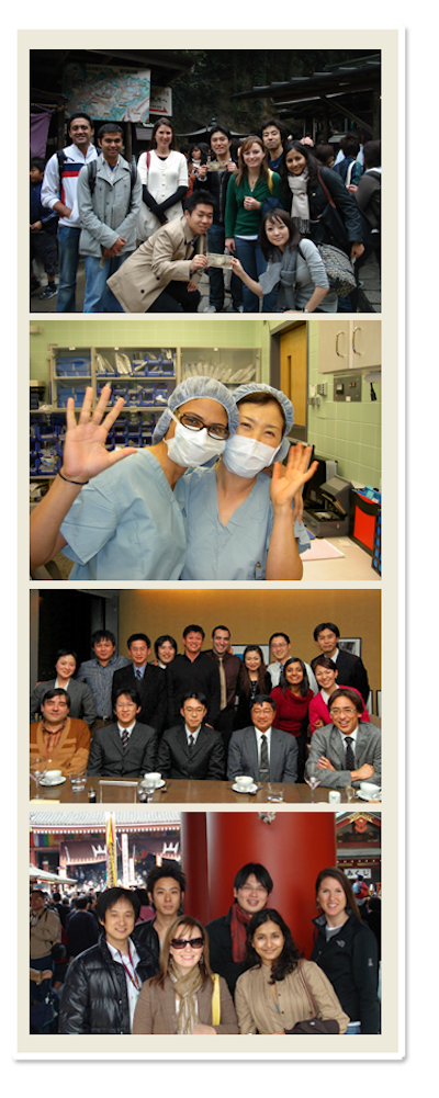 4 images of doctors posing together in different settings.