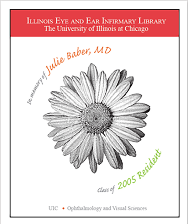 The bookplate designed for Baber fund acquisitions features a daisy, a tribute to Julie’s love of gardening and her high school basketball team, the Daisies.