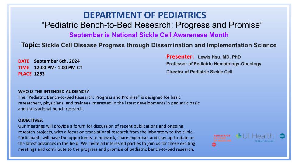 Up-coming Bed-to-Bedside Seminar by Dr. Lewis Hsu