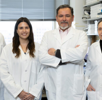 (From left) Diego Zelada Varas, PhD,  Natalia Saldivia Soto, PhD, Ernesto R. Bongarzone, PhD, and Maria Irene Givogri, PhD, of the Dr. Bongarzone lab.
                  